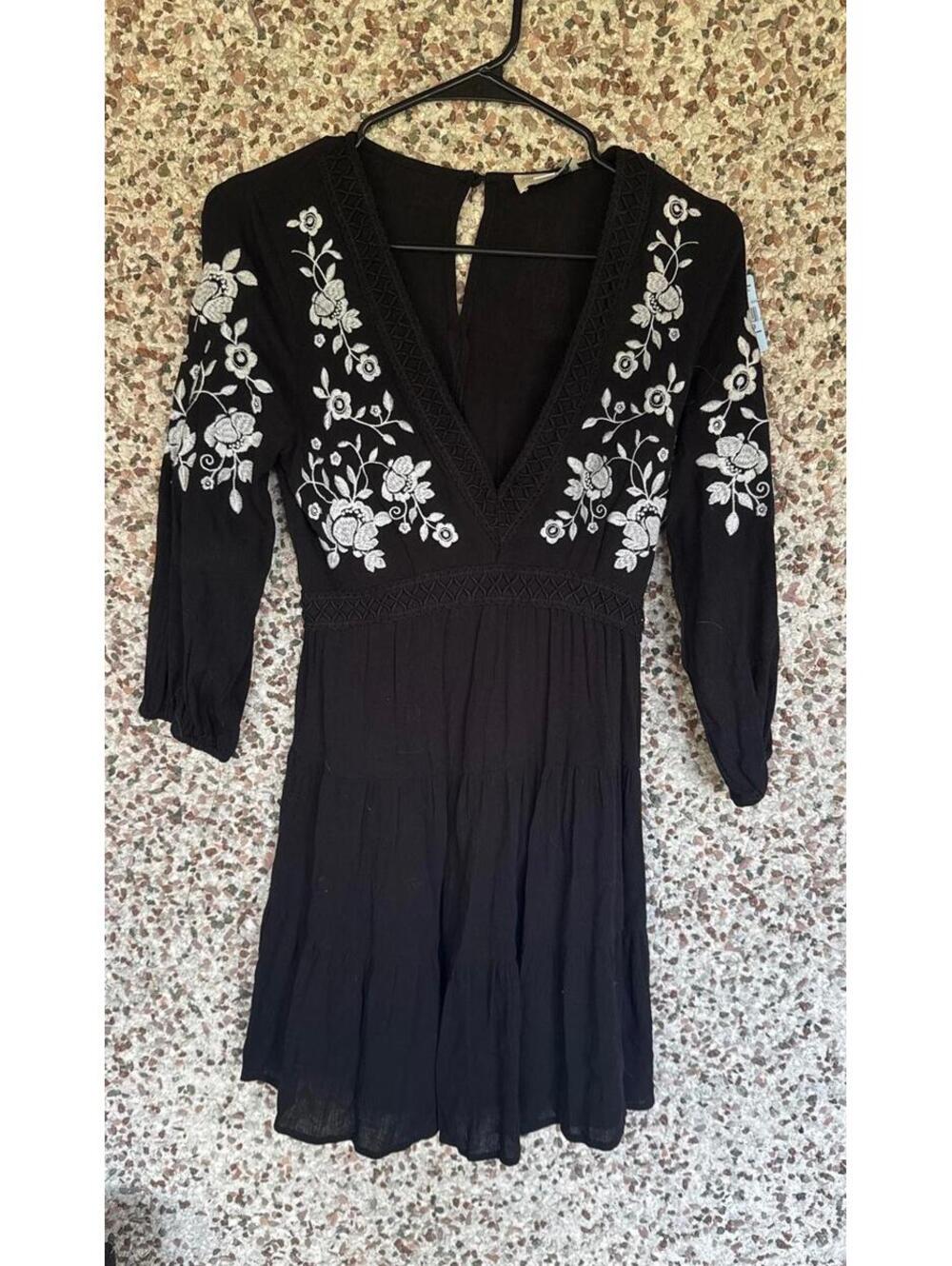 Jun & Ivy Black Embroidered Boho Dress Arielle Embroidered A-Line Mini Dress